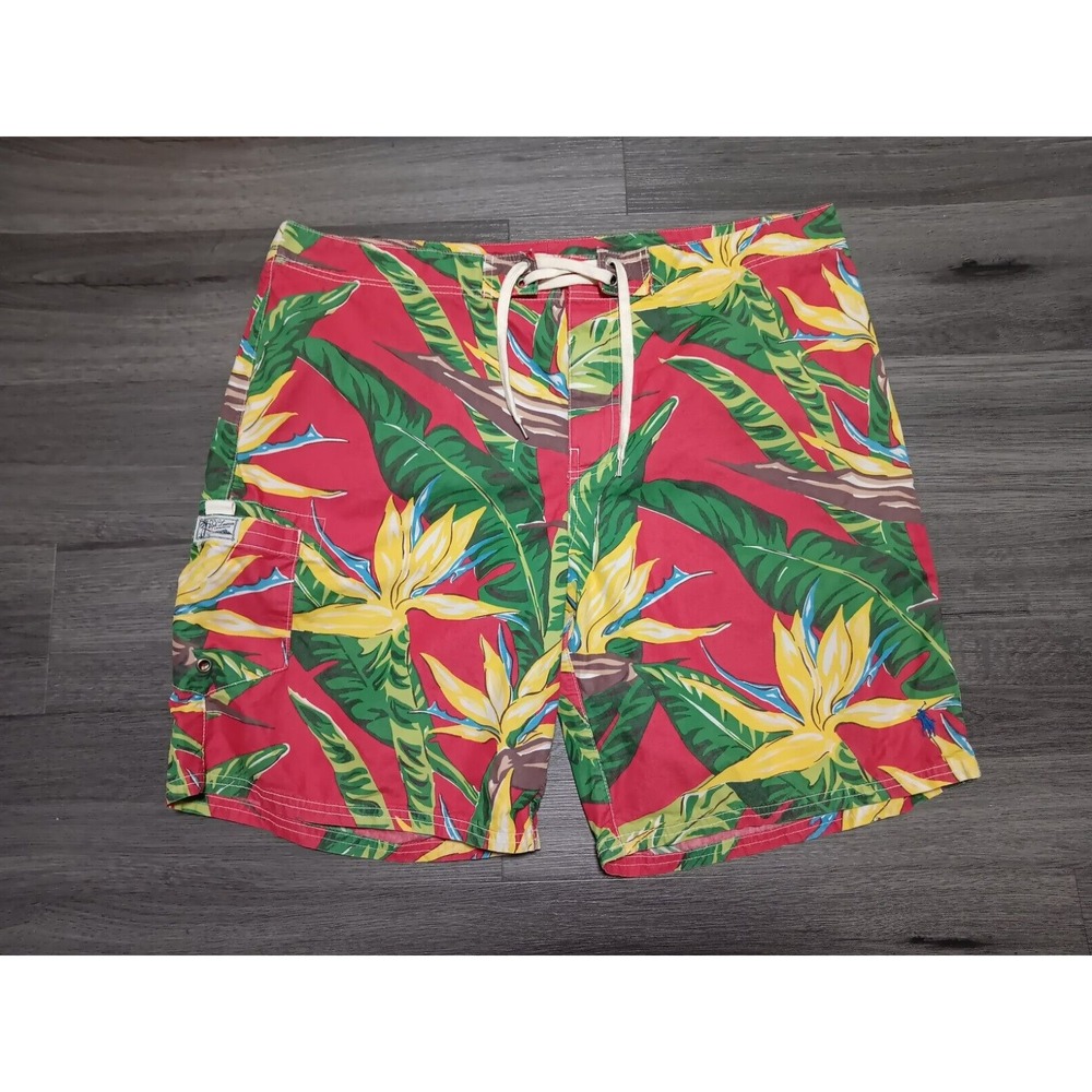 Polo Ralph Lauren Men's Red Birds of Paradise Floral Cargo Swim Trunk Size 38-40